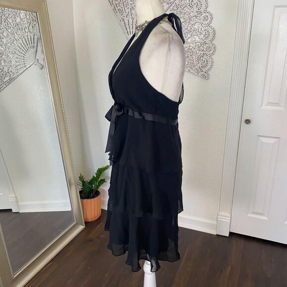 Heart Soul Early 2000's Black Ruffled Frilly Mesh Halter Neck Mini Dress S - Picture 4 of 7